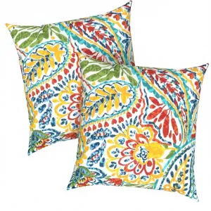 Outdoor Throw Pillows 16x16 Inch Water Repellent Set of 2 Paisley Multi Fabric Patio Furniture Home Garden