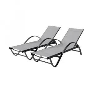 Shintenchi Modern Metal Light Grey Outdoor Chaise Lounge Set 2-Piece Pool Arm Recliner with 5-Adjustable Backrest Beach Chairs