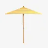 Solid Wood Waterproof Outdoor Mid-Post Beach Umbrella Yellow White Striped Modern Design 2m Radii for Garden Courtyard Rope