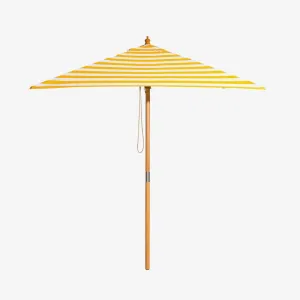 Solid Wood Waterproof Outdoor Mid-Post Beach Umbrella Yellow White Striped Modern Design 2m Radii for Garden Courtyard Rope