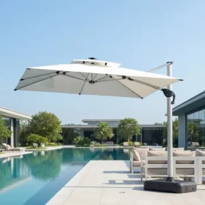 WEISEN WSRM007 3x3M Square Roman Canopy High-end Aluminum Frame LED Light 360 Rotating Cantilever Umbrella Outdoor Furniture