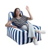 Waterproof Rattan Modern Outdoor Bean Bag Chair Comfortable Lazy Sofa Set for Patio Blue White Stripes Garden