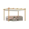 White 10' X 12' Retractable Modern Design Easily Assembled Outdoor Sun Shade Shelter Wood Grain Aluminum Pergola for G