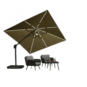 300 X 300 cm Modern 4-Person Cantilever Parasol LED Lighting Aluminium Frame 360 Tilting Garden Umbrella Outdoor Furniture