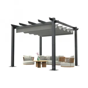 10x10 Ft Grey Aluminum Modern Waterproof Pergola Retractable Canopy Outdoor Furniture for Gardens Backyard Lawn Deck Upgraded