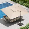 10x13FT Aluminum Cantilever Outdoor Furniture Patio Umbrella LED Lights Base Included UV Resistant Heavy Duty Double Top