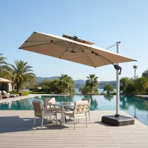 3x3m New Design Outdoor Sun LED Light Roman Umbrella Aluminum Steel Frame Patio Garden Shading WEISEN Outdoor Furniture Crank