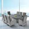 Adjustable Grey Garden Restaurant Wicker Table 8 Seater Chairs Furniture Outdoor Patio Rattan Aluminum 7 Piece Dining Set
