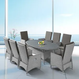 Adjustable Grey Garden Restaurant Wicker Table 8 Seater Chairs Furniture Outdoor Patio Rattan Aluminum 7 Piece Dining Set