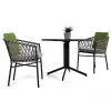 Affordable Black Garden Porch Cafe 3 Piece Dining Furniture Outdoor Patio Bistro Rope Aluminum Table and 2 Seater Chairs