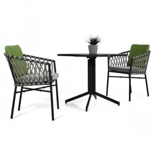 Affordable Black Garden Porch Cafe 3 Piece Dining Furniture Outdoor Patio Bistro Rope Aluminum Table and 2 Seater Chairs
