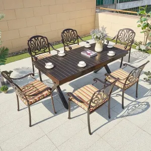 Affordable European Aluminum Outdoor Furniture Garden Casting Dining Table Set 6 Seater