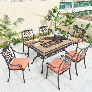 Affordable Modern Garden 7 Piece Dining Set Furniture Outdoor Patio Cast Aluminum Bbq Table and Chairs