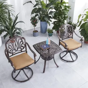 All Weather French Terrace Casting Aluminum Cafe Set Furniture Modern Patio Space Saving Dining Table Swivel Chair for 2