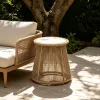 All Weather Residential Villa Patio Side Table Aluminum Frame Outdoor Hotel Garden Woven Rope Sintered Stone Top Round End Table