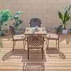 Balcony Furniture Patio Cast Aluminum Dining Table Set Hotel Portable Wooden Look Square Table 4 Cushion Chairs