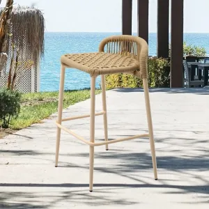 Beige Garden Bistro Counter Height Chairs Furniture Outdoor Aluminum Patio Armless Woven Rope High Bar Stools