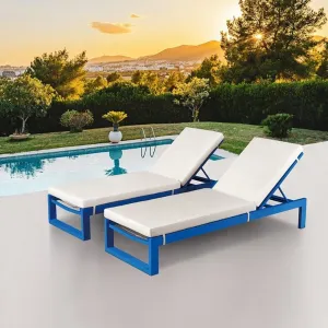 Best Blue Modern Beach Pool Aluminum Lounges Chairs Sunbed Furniture Outdoor Garden Patio Teslin Sun Lounger