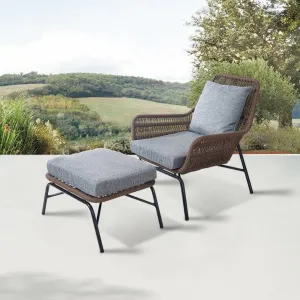 Best Leisure Brown Garden Front Porch Aluminum Furniture Set Outdoor Patio Rope Lounge Chair with Ottoman