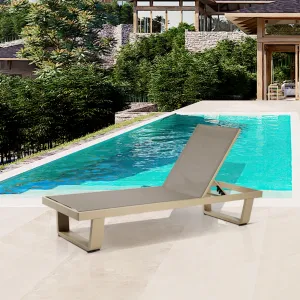 Best Light Brown Outside Patio Lounge Sunbed Furniture Aluminum Outdoor Garden Beach Poolside Teslin Mesh Sun Chaise Loungers