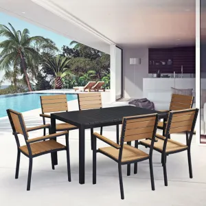 Best Modern Black 7 Piece Patio Set Restaurant Furniture Outdoor Garden Porch Cafe Aluminum 6 Seater Dining Tables and Chair