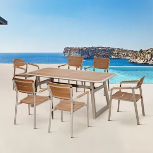 Best Modern Porch Patio Bistro 7 Piece Dining Set Furniture Outdoor Garden Aluminum Table and 6 Seater Chairs for Outside