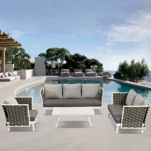 Best Sale Grey Patio Wicker Conversation Loveseat Couch Furniture Outdoor Garden Aluminum Rope Sectional Sofa Set