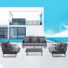 Black Cheap Patio Sectional Couch Loveseat Furniture Outdoor Garden Aluminum Rope Conversation Sofa Set on Sale