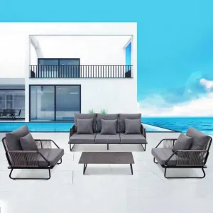 Black Cheap Patio Sectional Couch Loveseat Furniture Outdoor Garden Aluminum Rope Conversation Sofa Set on Sale