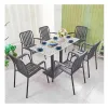 Black Contemporary High Top 7 Piece Garden Table 6 Seater Chairs Furniture Outdoor Patio Aluminum Dining Set on Sale