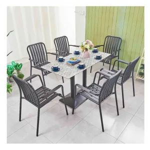 Black Contemporary High Top 7 Piece Garden Table 6 Seater Chairs Furniture Outdoor Patio Aluminum Dining Set on Sale
