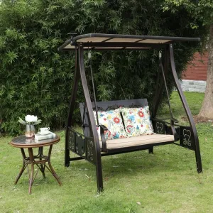 Black Leisure Front Porch Patio Furniture Outdoor Garden Cast Aluminum Double 2 Person Seater Hanging Swing Chair