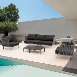 Black Luxury Best Garden 4 Piece Aluminum Couch Sectional Furniture Outdoor Patio Rope Sofa Set