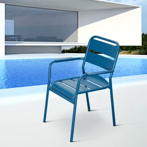 Blue Patio Restaurant Yard Armchairs Furniture Outdoor Balcony Garden Cafe Aluminum Dining Chairs on Sale