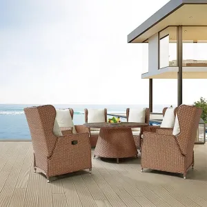 Brown Patio Cafe Furniture 4-6 Seater Chairs 5 Piece Wicker Aluminum Rattan Outdoor Garden Round Braided Dining Table Set