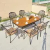Cheap Modern Patio 7 Piece Restaurant Dining Set Furniture Outdoor Garden Cast Aluminum Long Table and 6 Seater Chairs