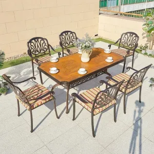 Cheap Modern Patio 7 Piece Restaurant Dining Set Furniture Outdoor Garden Cast Aluminum Long Table and 6 Seater Chairs