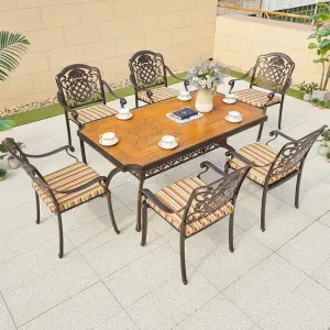 Chinese Durable Style Patio Dining Room Sets Furniture Outdoor Garden Terrace Backyard Restaurant Cast Aluminum Table 6 Chairs