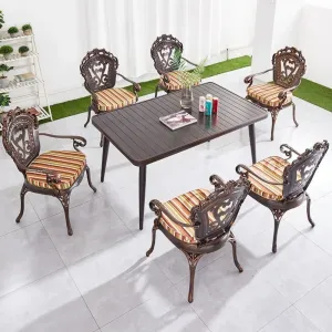 Chinese French Luxury Outside Restaurant Dining Set Balcony Backyard Bar Long Table 6 Seater Chairs with Armrest