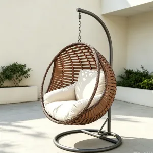 Comfort Modern Villa Garden Front Porch Wicker Furniture Outdoor Hotel Patio Aluminum PE Rattan Egg Swing Chair with Metal Stand