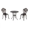 Comfort 3 Piece Patio Cafe Set Furniture Outdoor Garden Cast Aluminum Restaurant Coffee Shop Round Table 2 Seater Dining Chairs