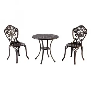 Comfort 3 Piece Patio Cafe Set Furniture Outdoor Garden Cast Aluminum Restaurant Coffee Shop Round Table 2 Seater Dining Chairs