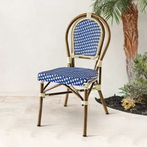 Comfortable French Multi Color Blue Patio Restaurant Wicker Furniture Outdoor Garden Cafe Aluminum Rattan Bistro Dining Chairs