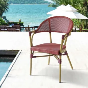 Comfortable French Patio Terrace Restaurant Aluminum Dining Armchairs Furniture Outdoor Garden Cafe Red Teslin Bistro Chairs