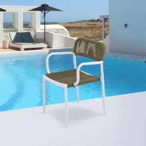 Comfortable Green Restaurant Wicker Aluminum Armchairs Furniture Outdoor Patio Cafe Woven Rattan Dining Chairs