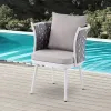 Comfortable Grey Front Porch Yard Garden Aluminum Armchairs Furniture Outdoor Patio Rope Dining Chairs