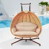 Comfortable Orange Luxury Outdoor Garden Patio Furniture Poolside Balcony 2 Seater Double Rattan Egg Hanging Seating Swing Chair