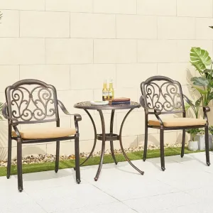 Comfortable Patio Garden Furniture Set Casting Aluminum Outdoor Coffee Table and 2 Chairs