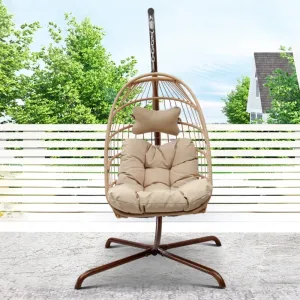 Commercial Spaces Foldable Modern Balcony Patio Front Porch Wicker Furniture Outdoor Garden Rattan Swing Egg Chair with Stand