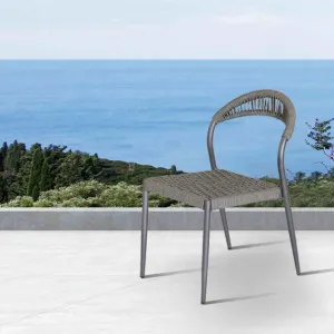 Contemporary Grey Sturdy Yard Patio Restaurant Dining Furniture Outdoor Cafe Garden Aluminum Rope Chairs